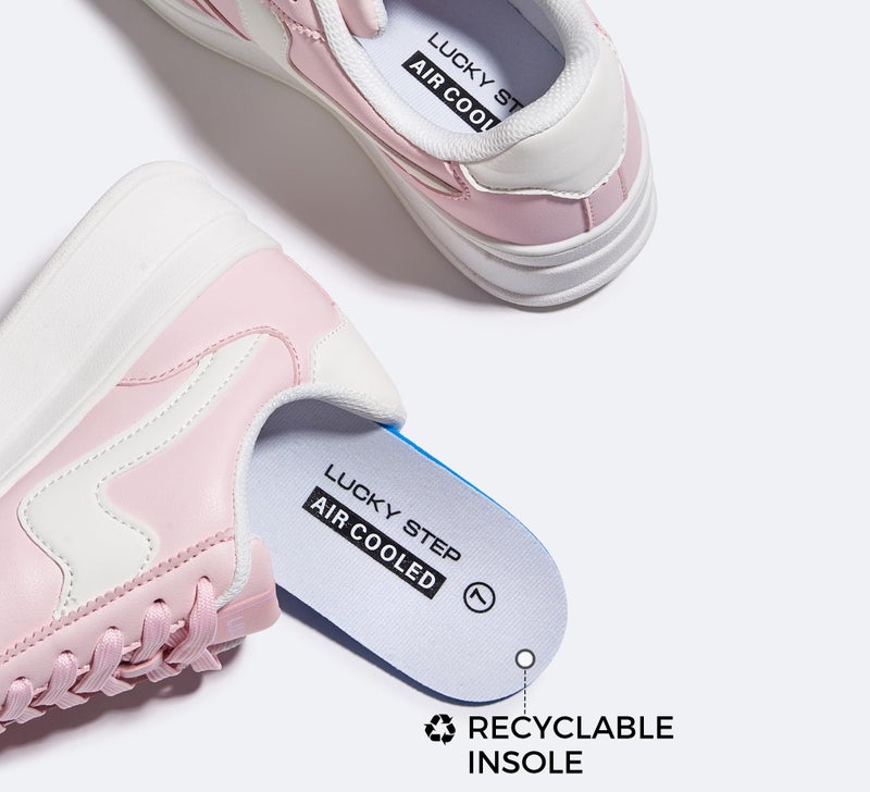 LUCKY STEP Women's Platform Fashion Sneakers Thick Sole Suede Faux Leather Classic Rubber Gum Sole Low Top Casual Walking Shoes(Pink/White,8 B(M) US) - Image 4