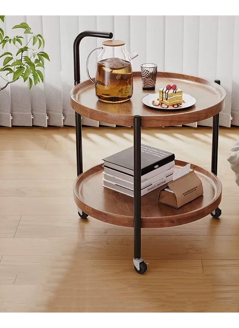 DubaiGallery End Table with Wheel Easy to Move Side Tables with 2 Shelves for Living Room Bedroom Nightstand for Small Spaces Coffee Table with Sturdy Metal Legs Easy Assembly - Wooden  - Image 1