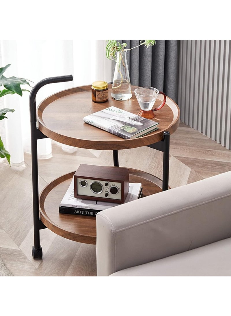 DubaiGallery End Table with Wheel Easy to Move Side Tables with 2 Shelves for Living Room Bedroom Nightstand for Small Spaces Coffee Table with Sturdy Metal Legs Easy Assembly - Wooden  - Image 2