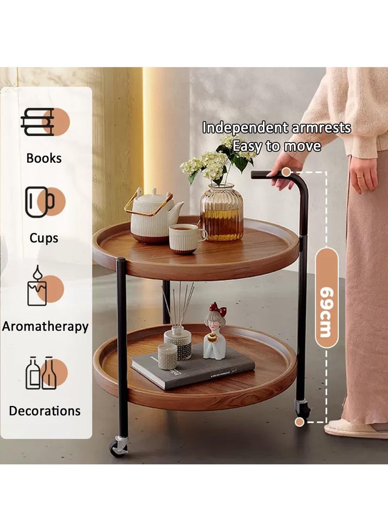 DubaiGallery End Table with Wheel Easy to Move Side Tables with 2 Shelves for Living Room Bedroom Nightstand for Small Spaces Coffee Table with Sturdy Metal Legs Easy Assembly - Wooden  - Image 4