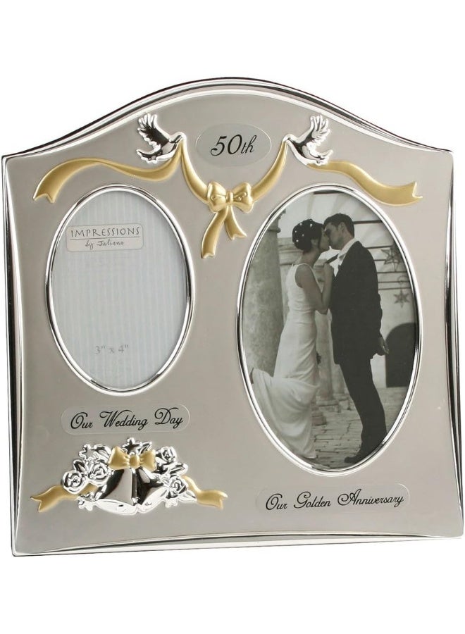Juliana Two Tone Silver Plated Wedding Anniversary Photo Frame - 50th Golden Anniversary FS55050 - Image 2
