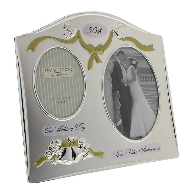 Juliana Two Tone Silver Plated Wedding Anniversary Photo Frame - 50th Golden Anniversary FS55050 - Image 1