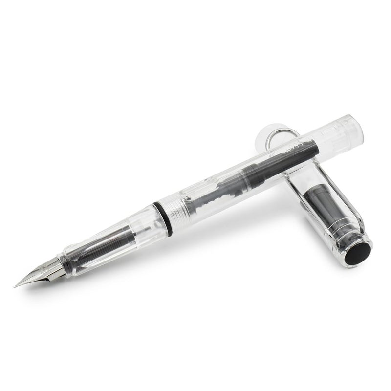 BUZZ COOL White Transparent Fountain Ink Pen With Ink Converter Pump | Clear Transparent Body Fountain Pen with Fine Nib(0.5mm) | Zero Ink Leakage Smooth Writing Ink Pen - Image 1