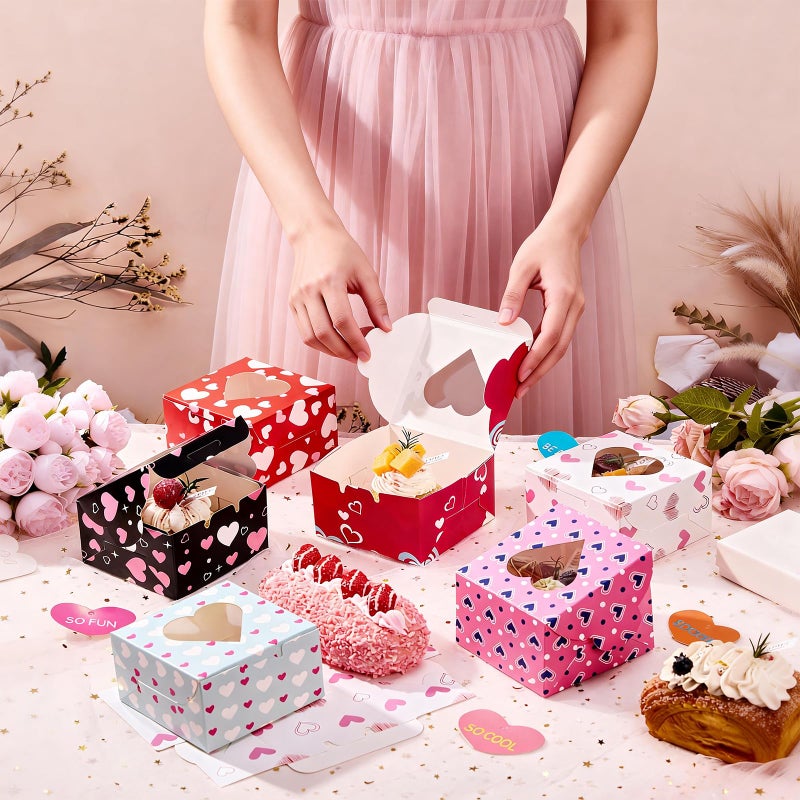 Galetcy 48 Pcs Valentine Treat Boxes, 4x4x2.5 Bakery Box with Window for Cookies, Pastries, Candy, Cupcakes, Donuts & Desserts, Party Gift Giving - Image 5