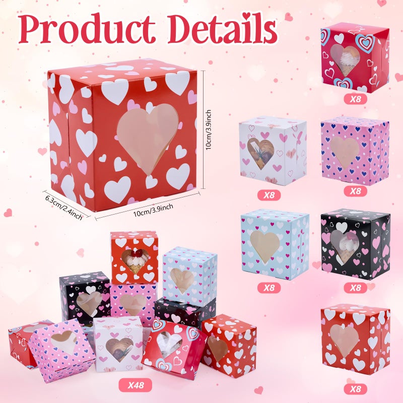 Galetcy 48 Pcs Valentine Treat Boxes, 4x4x2.5 Bakery Box with Window for Cookies, Pastries, Candy, Cupcakes, Donuts & Desserts, Party Gift Giving - Image 3