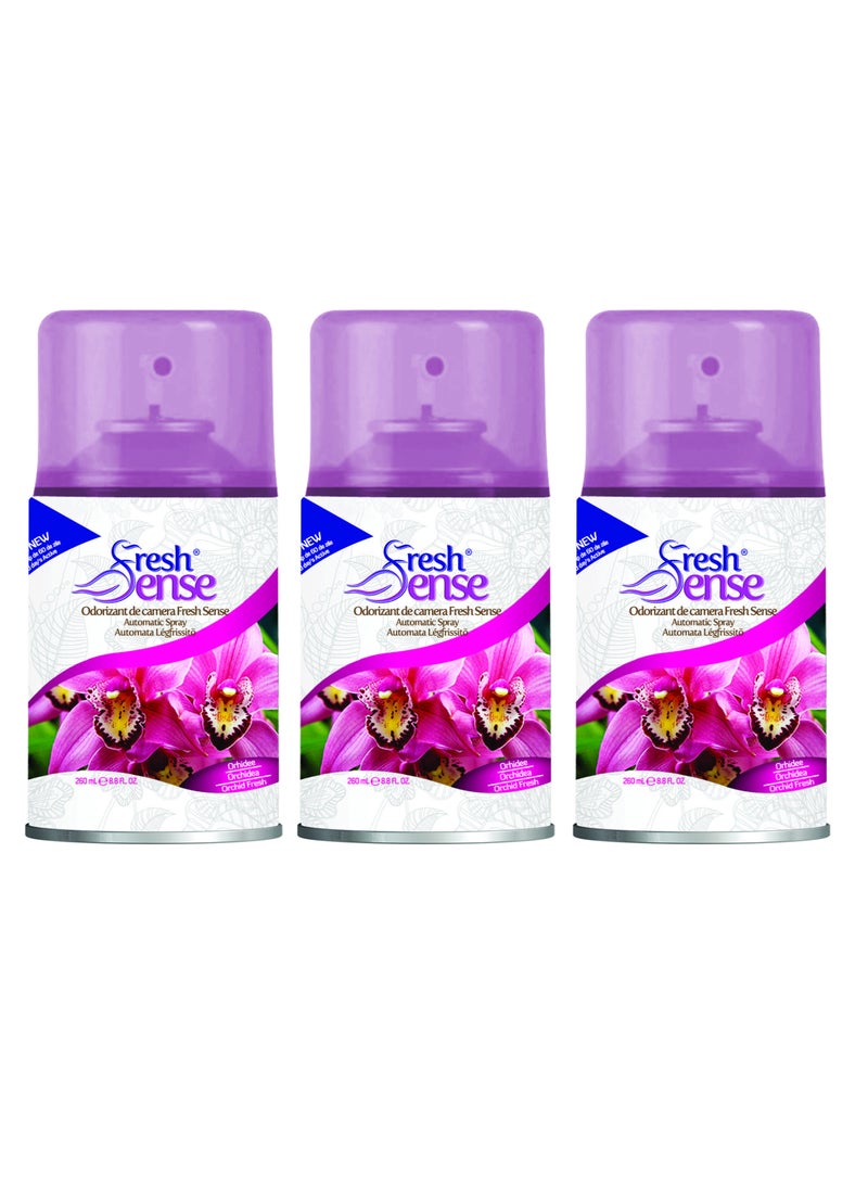 فريش سينس عبوة معطر هواء معاد تعبئته - عبوة 3 × 260 مل - معطر هواء أوتوماتيكي بخاخ أوتوماتيكي معطر هواء أوتوماتيكي بأوركيد للمنزل الحمام المرحاض المكتب يحيد الروائح الكريهة فريش سينس  - Image 1