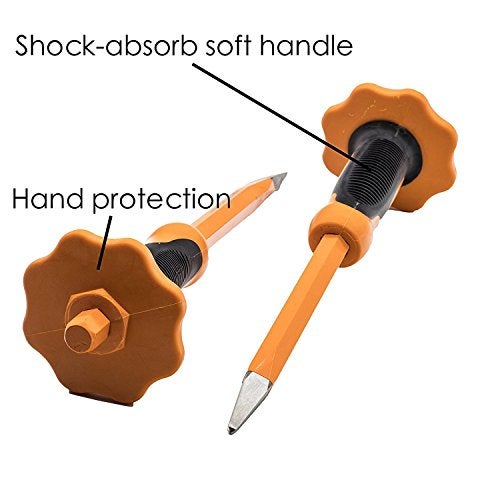 Finder 2 pcs 12-Inch Heavy Duty Chisels Set With Hand Protection, Flat Head and Pointed/Spear Head, Demolishing/Masonry/Carving/Concrete Breaker Chisels set with Bi-Material Hand Guard … - Image 5