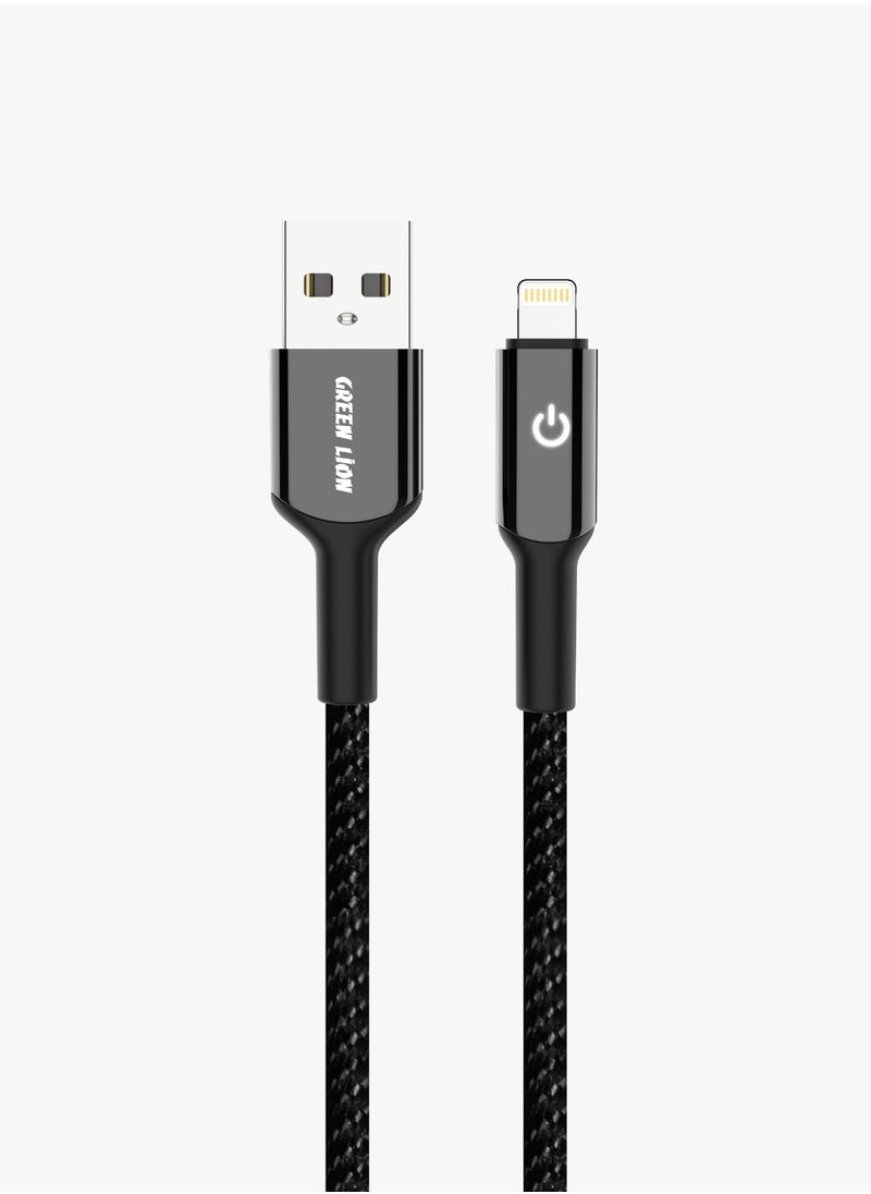 GREEN LION - USB-A to Lightning Braided Cable 15W/ High Transfer Speed / Wide Compatible / Auto Disconnect / Charge & Sync / LED Indicator / Secure & Safe / 1 Meter Cable / 10000 Bends - Black - Image 1