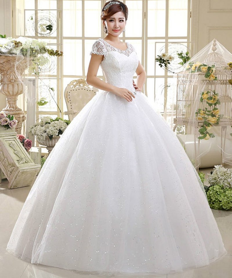 Eyekepper Double Shoulder Floor Length Bridal Gown Wedding Dress Custom Size (04,White) - Image 3