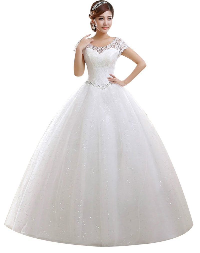 Eyekepper Double Shoulder Floor Length Bridal Gown Wedding Dress Custom Size (04,White) - Image 1