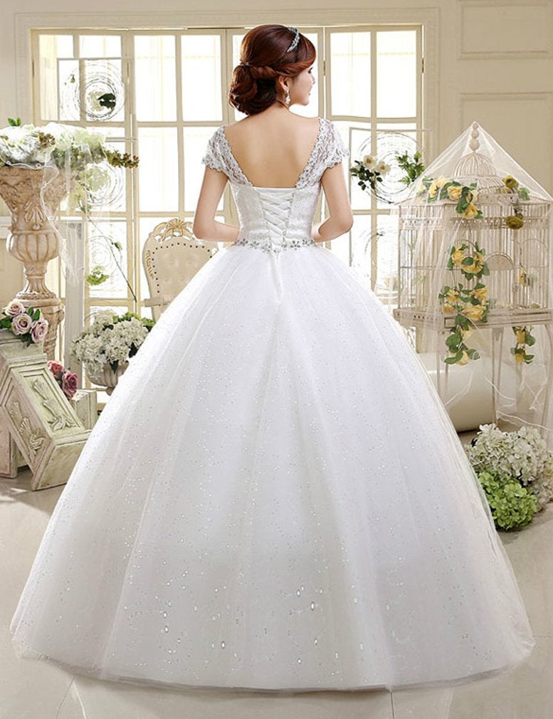 Eyekepper Double Shoulder Floor Length Bridal Gown Wedding Dress Custom Size (04,White) - Image 2
