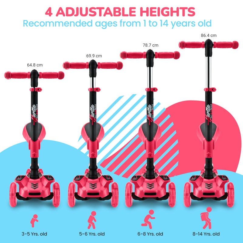 Hurtle 3 Wheeled Scooter for Kids 2-in-1 Sit/Stand Child Toddlers Toy Kick Scooters w/ Flip-out Seat, Adjustable Height, Wide Deck, Flashing Wheel Lights, For Boys/Girls 1 Year Old+ (Watermelon) - Image 5