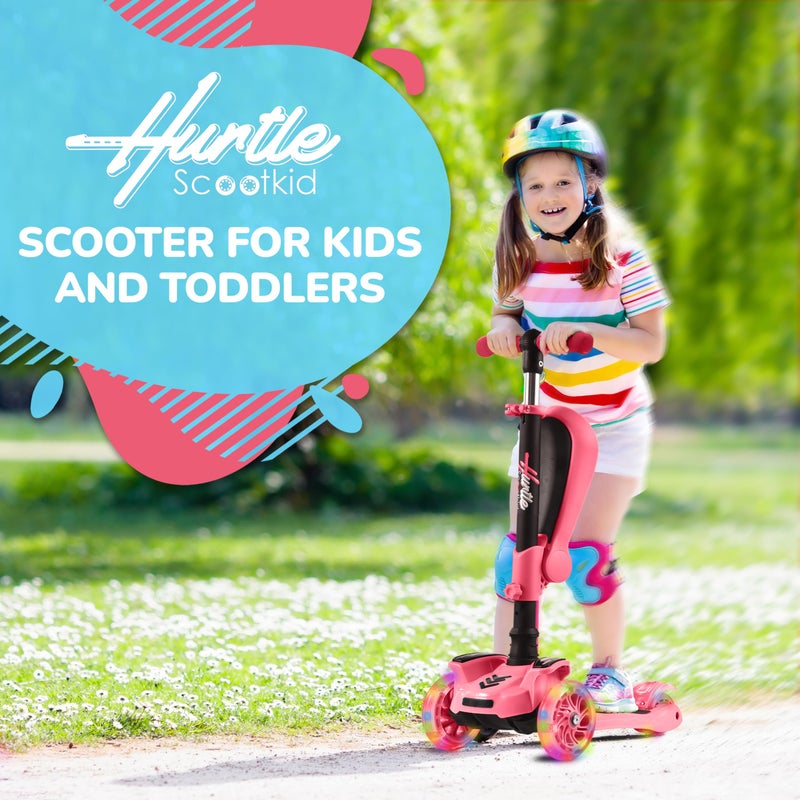 Hurtle 3 Wheeled Scooter for Kids 2-in-1 Sit/Stand Child Toddlers Toy Kick Scooters w/ Flip-out Seat, Adjustable Height, Wide Deck, Flashing Wheel Lights, For Boys/Girls 1 Year Old+ (Watermelon) - Image 3