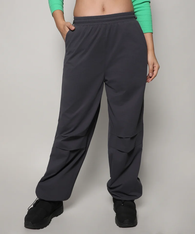Campus Sutra Women's Charcoal Grey Solid Parachute Trousers