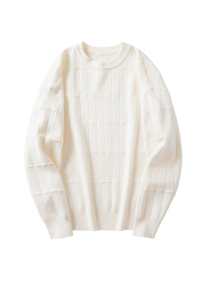 Markless Men's Autumn Winter Warm Oatmeal Fleece Knit Sweater Elastic Soft Casual Innerwear 4707 White XL - Image 4