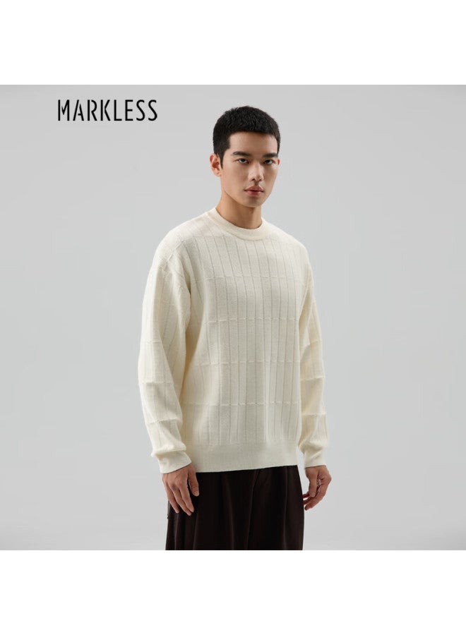 Markless Men's Autumn Winter Warm Oatmeal Fleece Knit Sweater Elastic Soft Casual Innerwear 4707 White XL - Image 1