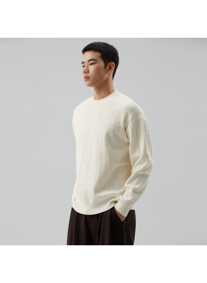 Markless Men's Autumn Winter Warm Oatmeal Fleece Knit Sweater Elastic Soft Casual Innerwear 4707 White XL - Image 3