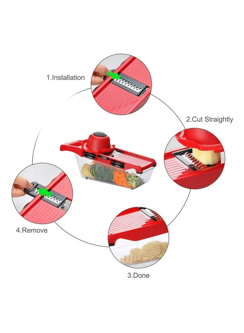 DubaiGallery مفرمة خضروات، قاطع شرائح بصل وسلطة، قاطع خضار يدوي، قاطع مانوليني، قاطع شرائح شريطي ودوار مع حاوية، قاطع بطاطس وطماطم غير قابل للانزلاق، قاطع جوليان - Image 2
