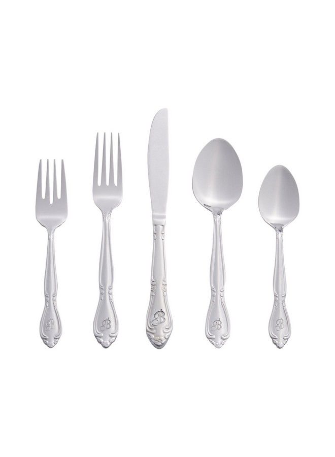 RiverRidge 5417843B Rose 46 Piece Monogrammed Flatware Set Letter B No Size Silver - Image 1