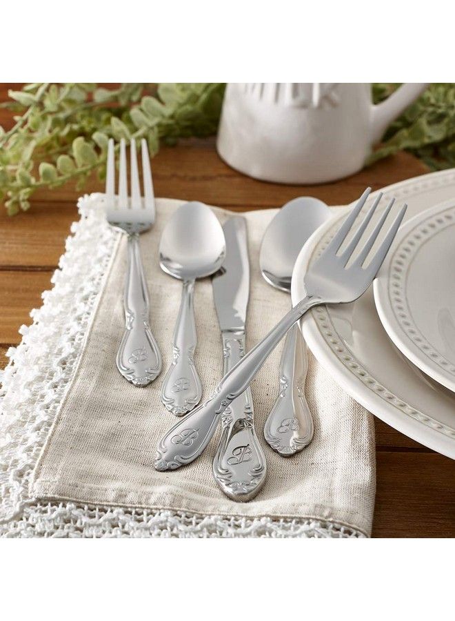 RiverRidge 5417843B Rose 46 Piece Monogrammed Flatware Set Letter B No Size Silver - Image 3