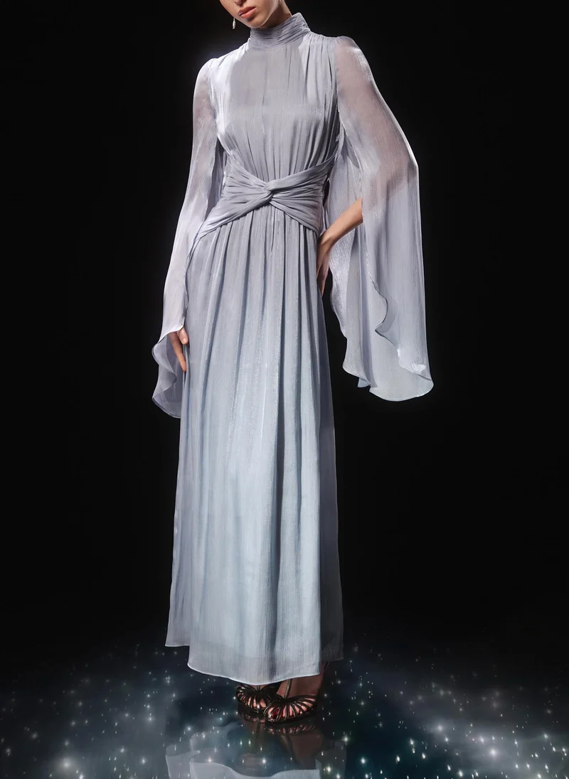 Lichi  Metallic fabric maxi dress with light sleeves for Women | Best Price UAE