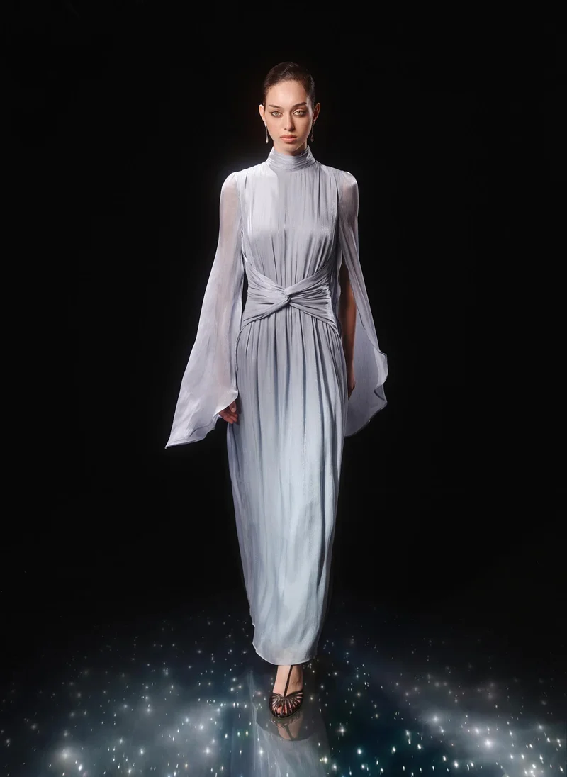 Lichi  Metallic fabric maxi dress with light sleeves for Women | Best Price UAE