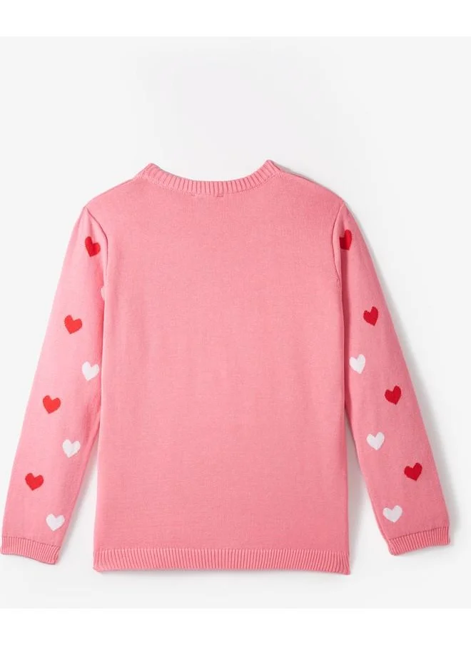 JUNE June Girl Heart Patterned Sweater Pink