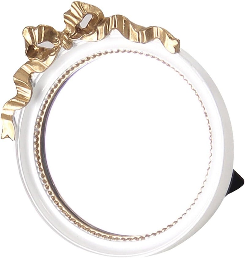 Portable Makeup Mirror Single-Sided Resin Bowknot Design Small Circular Mirror for Women Travel Cosmetic Tool White - Image 1