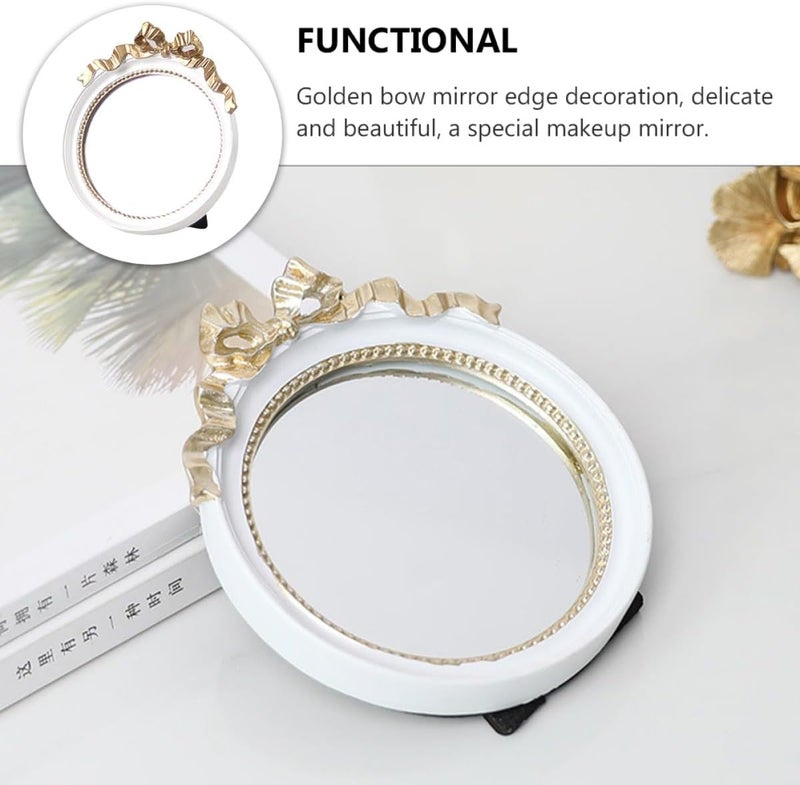 Portable Makeup Mirror Single-Sided Resin Bowknot Design Small Circular Mirror for Women Travel Cosmetic Tool White - Image 3