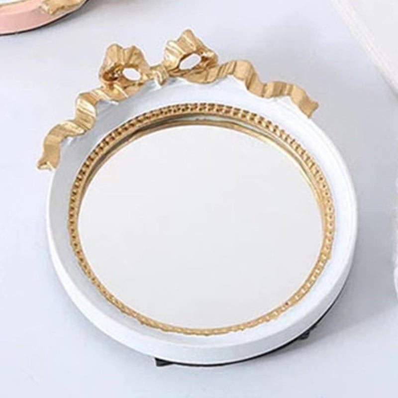 Portable Makeup Mirror Single-Sided Resin Bowknot Design Small Circular Mirror for Women Travel Cosmetic Tool White - Image 5