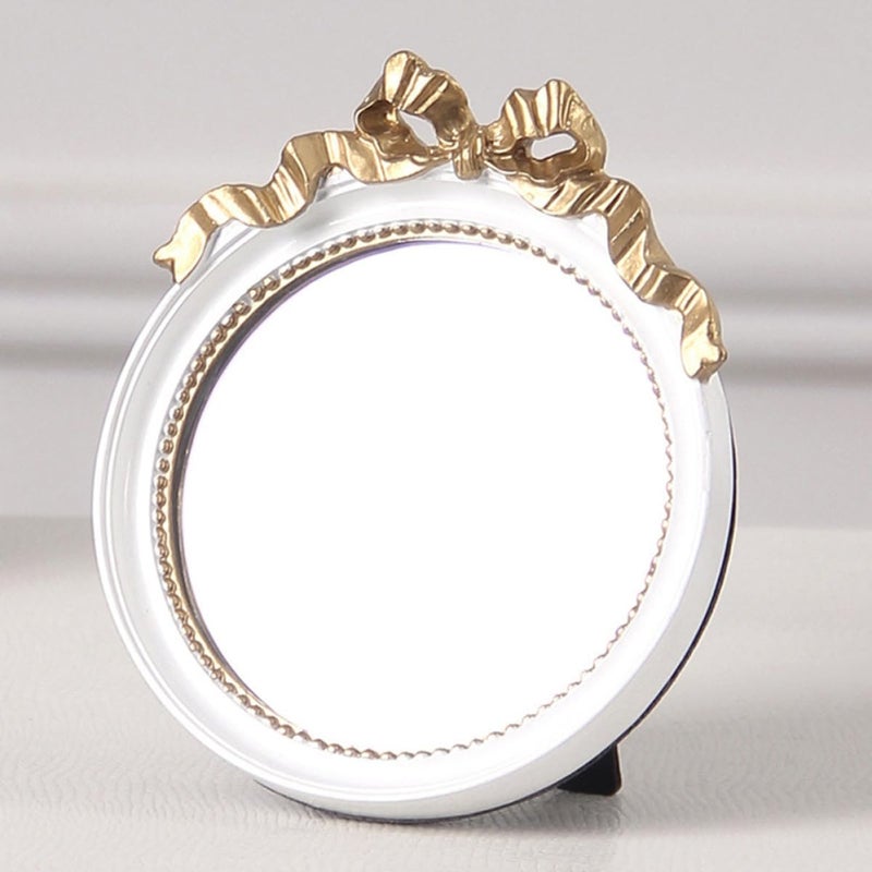 Portable Makeup Mirror Single-Sided Resin Bowknot Design Small Circular Mirror for Women Travel Cosmetic Tool White - Image 4