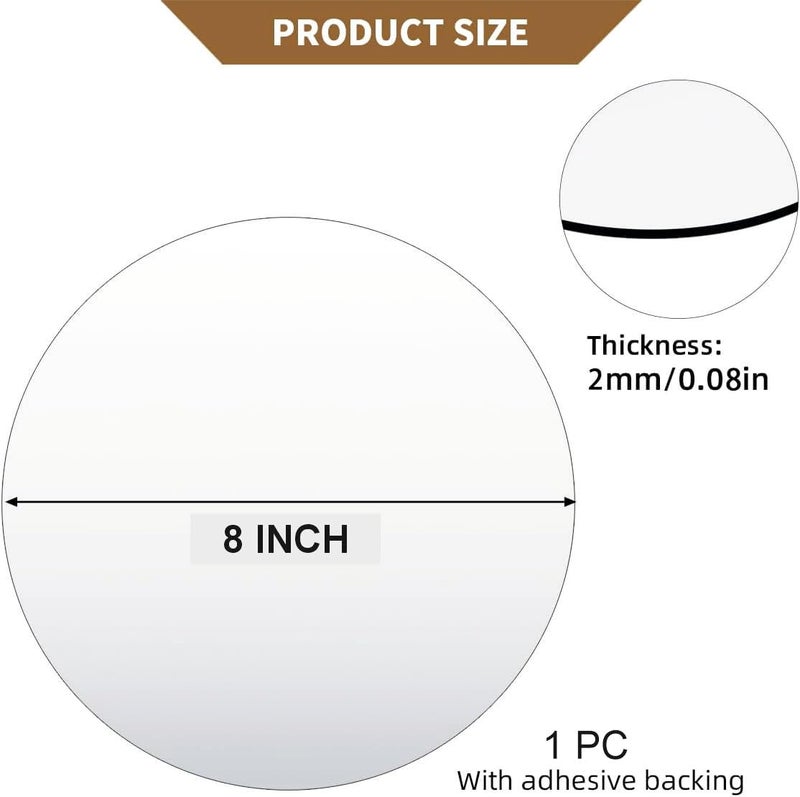 NEILL® Round Acrylic Mirror, Size - 8" x 8" Inches, Thickness - 2mm, Pack of 1 Pc with Adhesive - Image 2