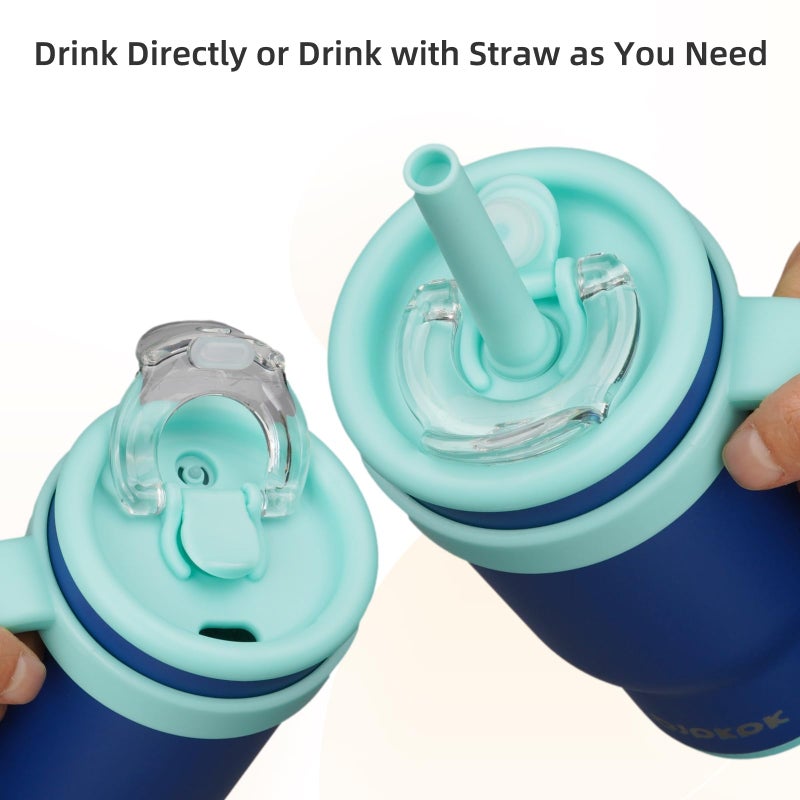 BJPKPK 14 OZ Insulated Travel Tumbler with Handle and Straw, Stainless Steel Water Bottle, Double Wall Vacuum Insulated Mug, for Work, Car, Travel, Deep Blue - Image 4