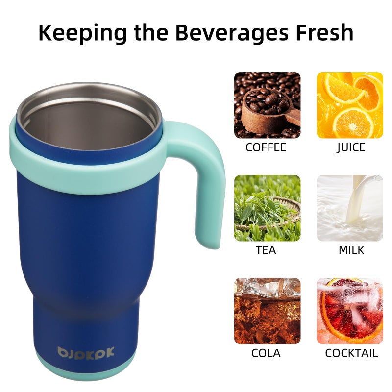 BJPKPK 14 OZ Insulated Travel Tumbler with Handle and Straw, Stainless Steel Water Bottle, Double Wall Vacuum Insulated Mug, for Work, Car, Travel, Deep Blue - Image 5
