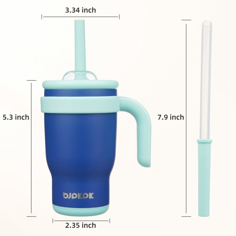 BJPKPK 14 OZ Insulated Travel Tumbler with Handle and Straw, Stainless Steel Water Bottle, Double Wall Vacuum Insulated Mug, for Work, Car, Travel, Deep Blue - Image 3
