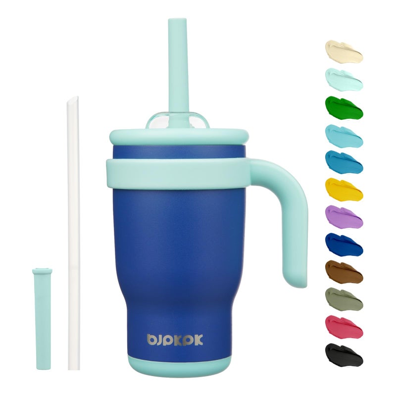 BJPKPK 14 OZ Insulated Travel Tumbler with Handle and Straw, Stainless Steel Water Bottle, Double Wall Vacuum Insulated Mug, for Work, Car, Travel, Deep Blue - Image 1