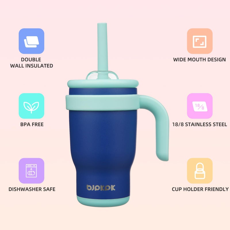 BJPKPK 14 OZ Insulated Travel Tumbler with Handle and Straw, Stainless Steel Water Bottle, Double Wall Vacuum Insulated Mug, for Work, Car, Travel, Deep Blue - Image 2