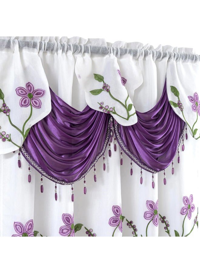 Petrichor Embroidery Sheer Curtain 2 Panels Set - Luxury Window Curtain Attached Valance with Satin Backing and 2 Tie Backs for Living Room,Dining Room, 54x63 inches,Lavender - Image 4