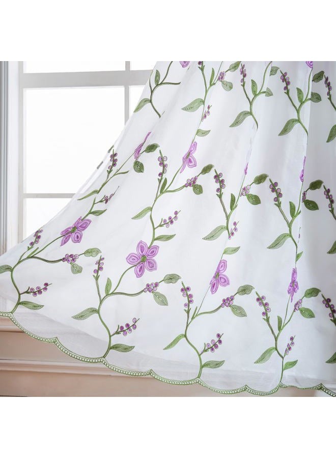 Petrichor Embroidery Sheer Curtain 2 Panels Set - Luxury Window Curtain Attached Valance with Satin Backing and 2 Tie Backs for Living Room,Dining Room, 54x63 inches,Lavender - Image 3