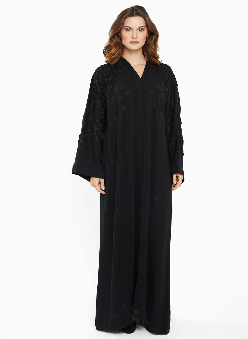 NUKHBAA Casual abaya with embellished leafy textured detailing.-AJ716A  - Image 1