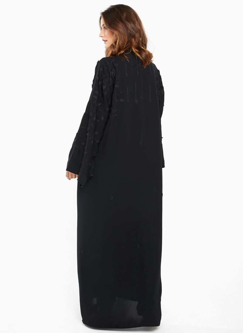 NUKHBAA Casual abaya with embellished leafy textured detailing.-AJ716A  - Image 3