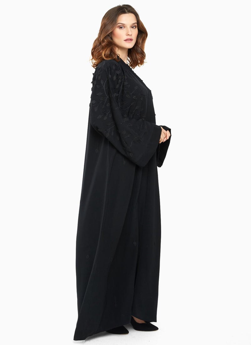 NUKHBAA Casual abaya with embellished leafy textured detailing.-AJ716A  - Image 2