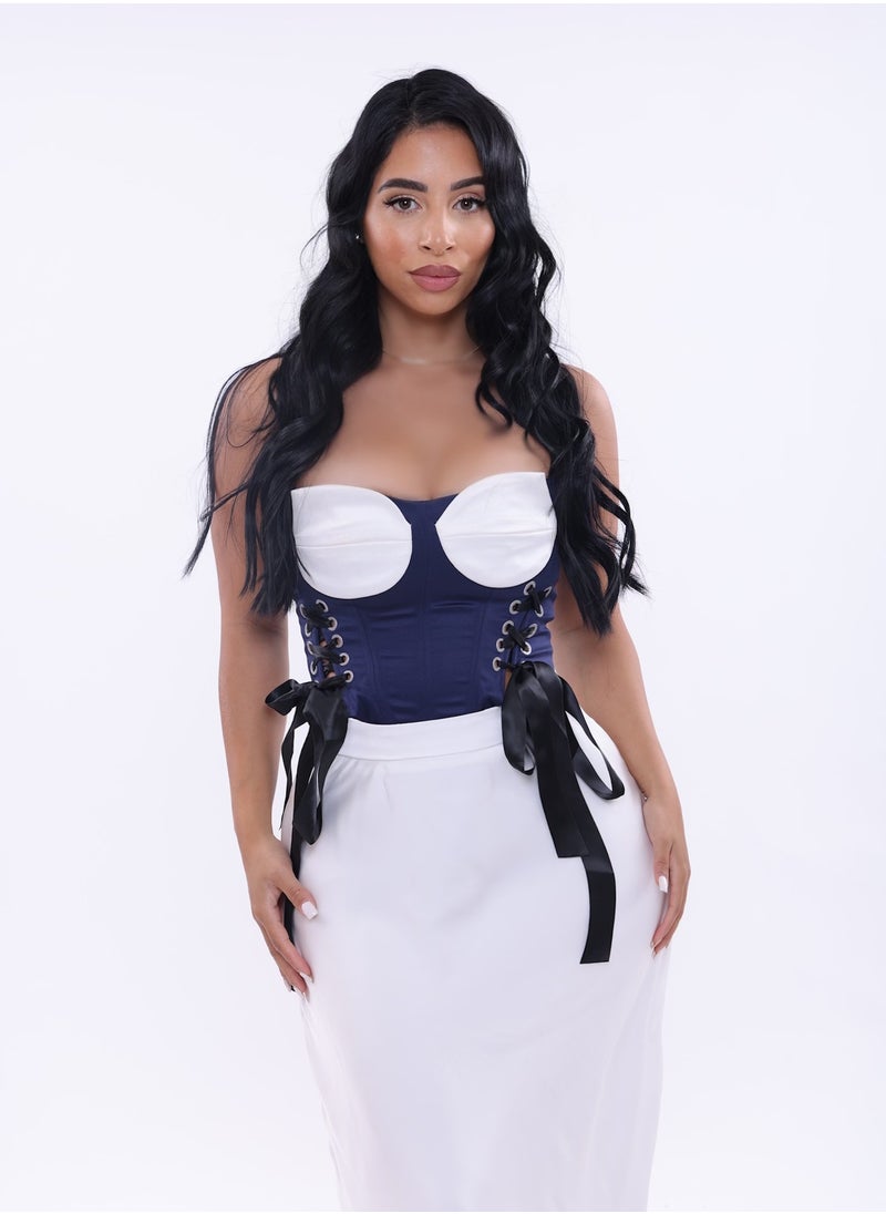 Dyvine Dubai White and Blue Corset With Black Lacing  - Image 1