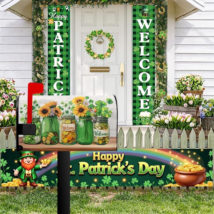 Farg St Patricks Day Mailbox Covers Magnetic Standard Size St Patrick's Day Mailbox Cover 21x18 Inch Spring Mail Box Wrap Shamrock Clover Post Letter Box Wraps for Garden Yard Home Decor - Image 2