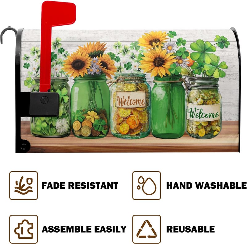 Farg St Patricks Day Mailbox Covers Magnetic Standard Size St Patrick's Day Mailbox Cover 21x18 Inch Spring Mail Box Wrap Shamrock Clover Post Letter Box Wraps for Garden Yard Home Decor - Image 5