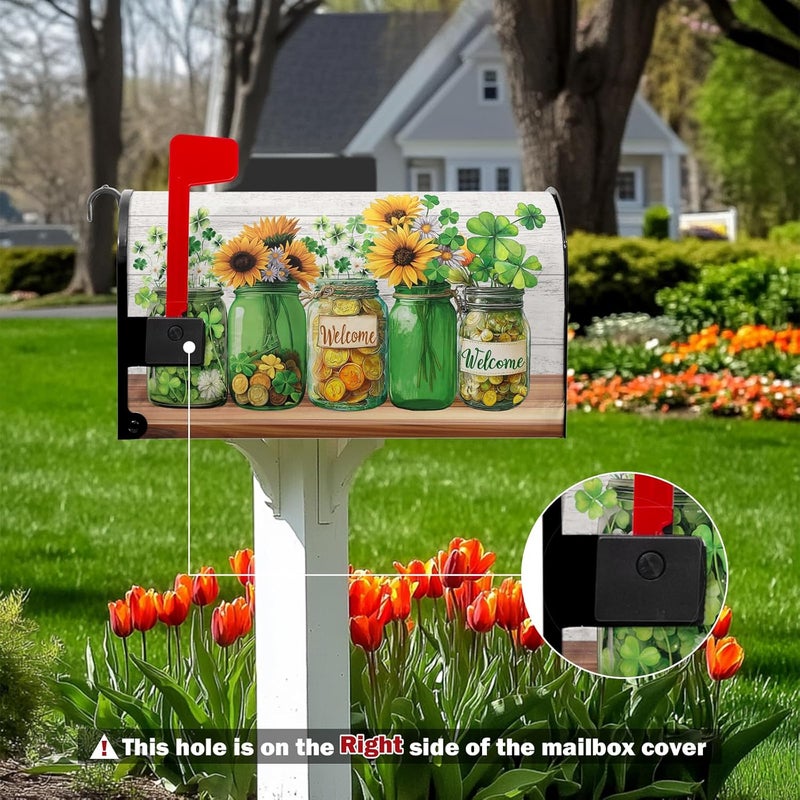 Farg St Patricks Day Mailbox Covers Magnetic Standard Size St Patrick's Day Mailbox Cover 21x18 Inch Spring Mail Box Wrap Shamrock Clover Post Letter Box Wraps for Garden Yard Home Decor - Image 3