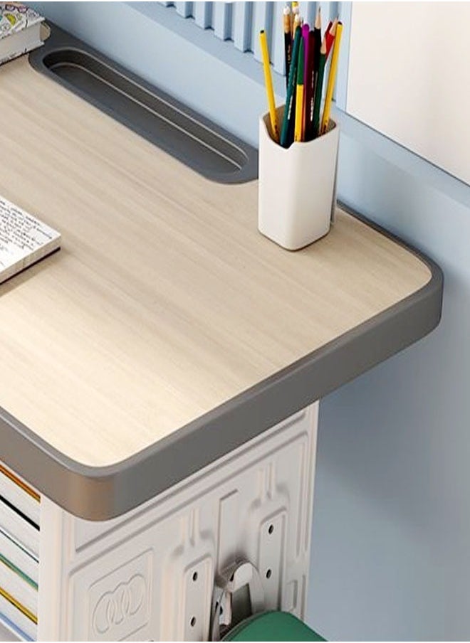 fashionhome - Modern Ergonomic Design Adjustable Height Student Desk with Storage Drawers Study Reading and Drawing Workstation Table Kids Furniture 60 x 40 x 76 and 38 x 36 x 42 Centimeter - Image 1