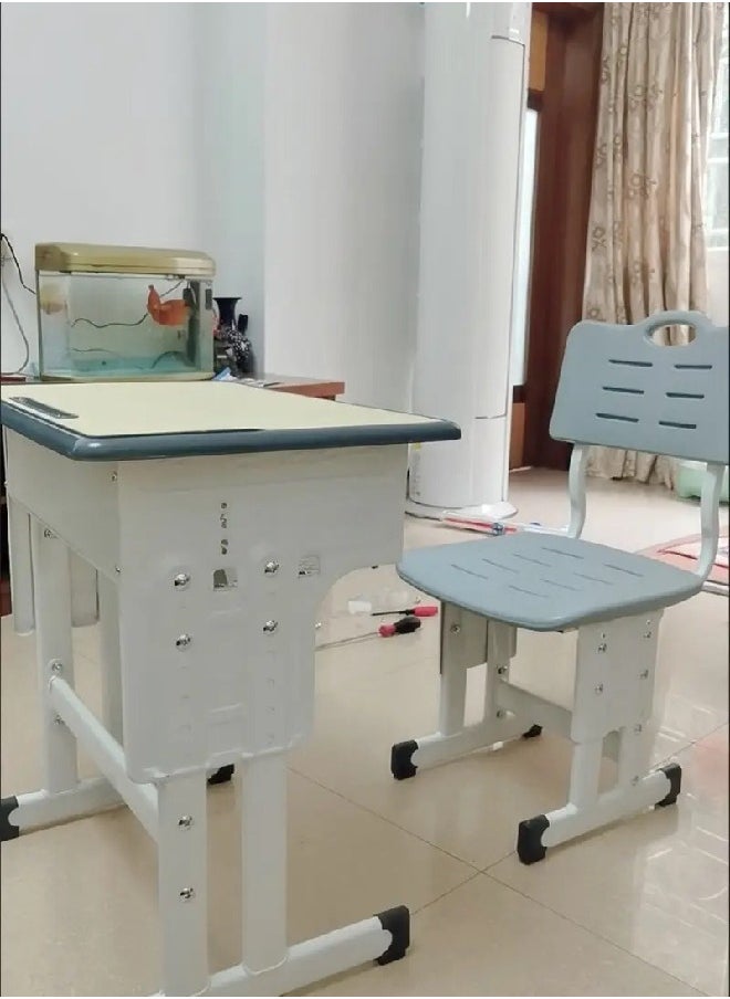 fashionhome - Modern Ergonomic Design Adjustable Height Student Desk with Storage Drawers Study Reading and Drawing Workstation Table Kids Furniture 60 x 40 x 76 and 38 x 36 x 42 Centimeter - Image 1