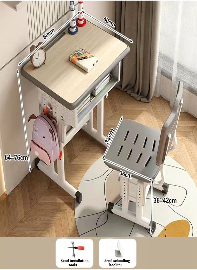 fashionhome - Modern Ergonomic Design Adjustable Height Student Desk with Storage Drawers Study Reading and Drawing Workstation Table Kids Furniture 60 x 40 x 76 and 38 x 36 x 42 Centimeter - Image 1