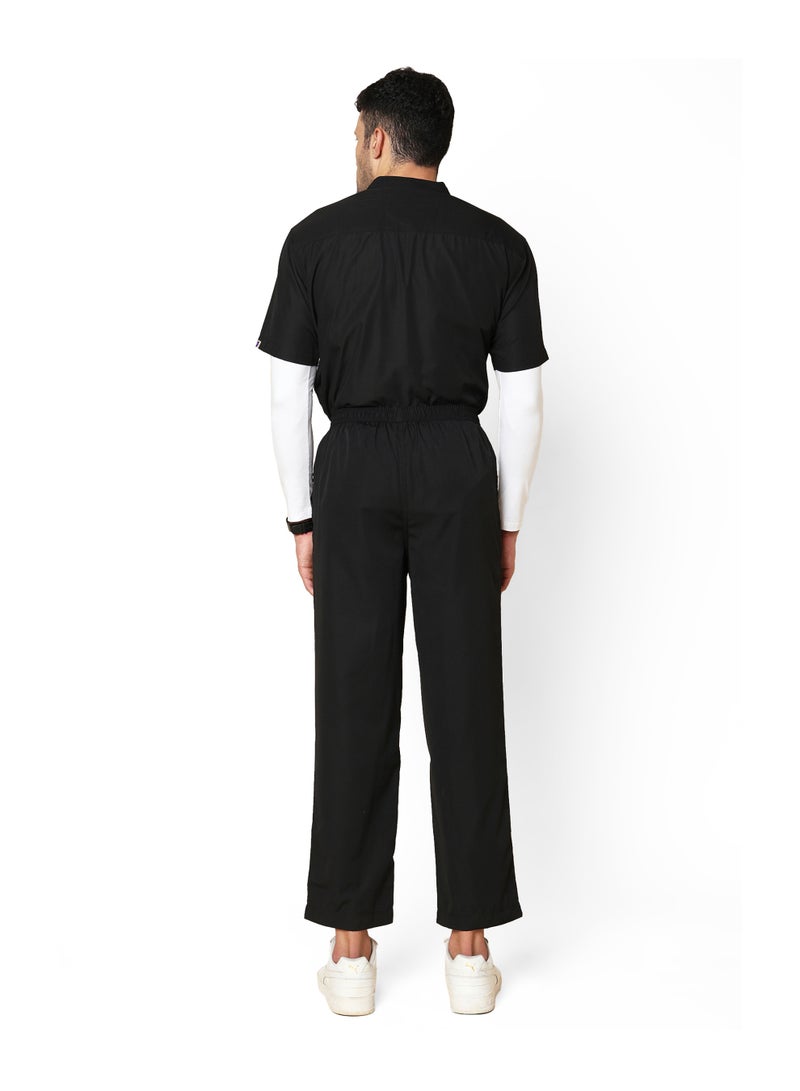 KNYA بدلة كنيا الكلاسيكية للرجال بقلنسوة ماندرين 5 جيوب | مقاس عادي | أكمام قصيرة | للأطباء | (L, أسود) - Image 2